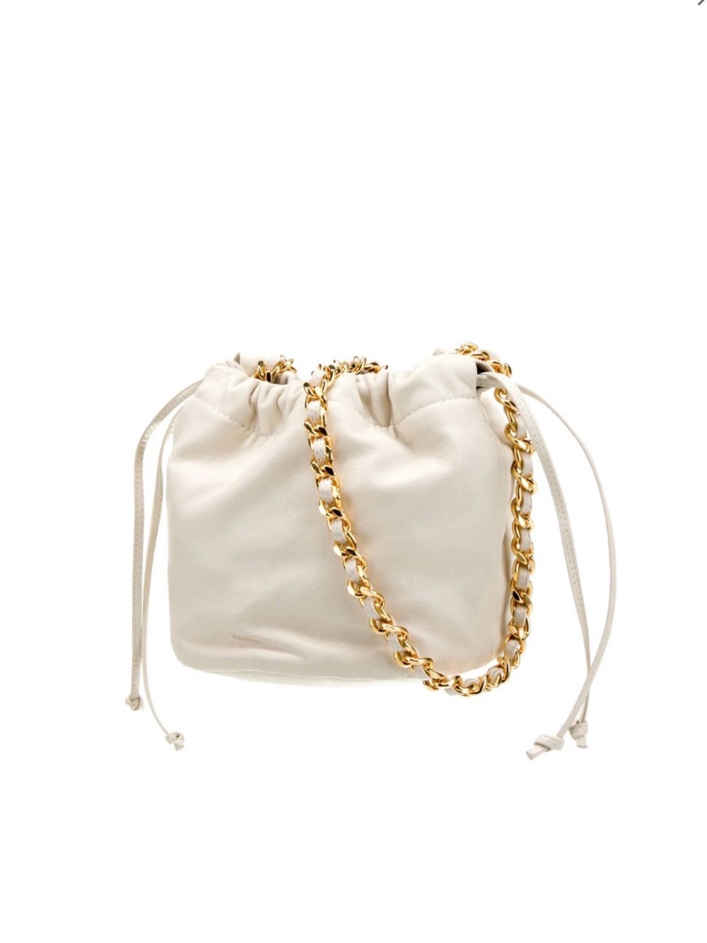 KHAITE ARIA LEATHER BUCKET HANDBAG WHITE GOLD